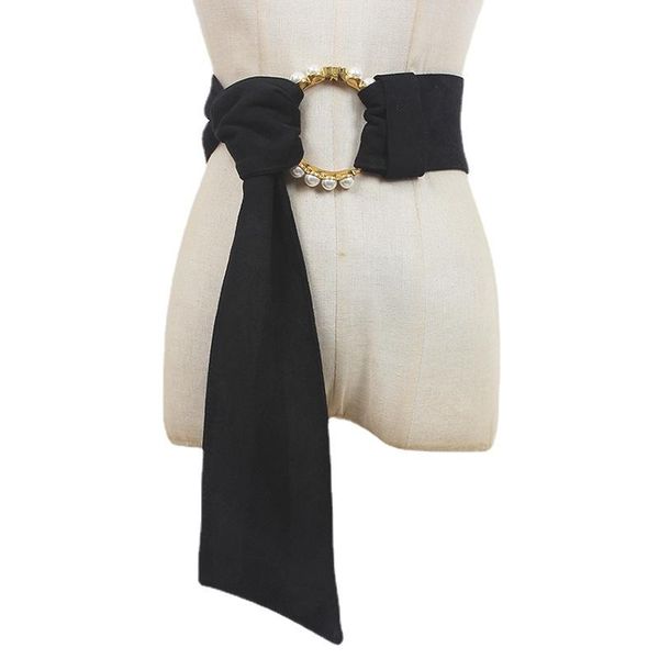 belts black pearl big buckle printed long wide women's belt personality fashion tide all-match spring autumn 2021 apparel, Black;brown